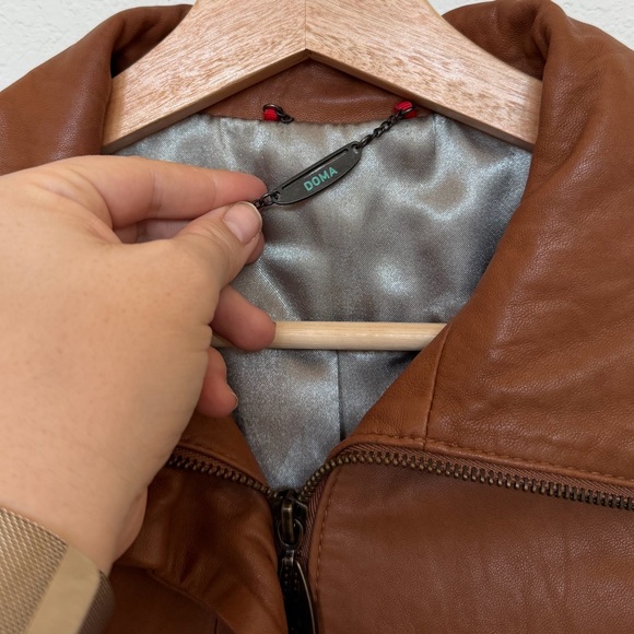 Doma Leather Biker Jacket Cognac Brown Size Small 100% Leather - Picture 3 of 12